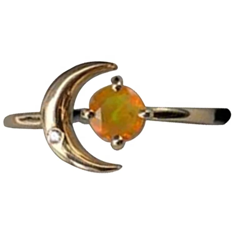 

Fashion jewelry 2021 rings jewelry women 9k gold round opal crescent moon shape hammered open wedding ring jewelry rings, 9k yellow gold/white gold/rose gold