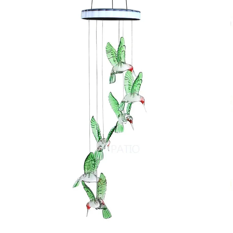 

Home Party Decorations Changing Color Hummingbird Lamp Automatic Sensor Garden Spinner LED Solar Wind Chimes Lights, Colorful