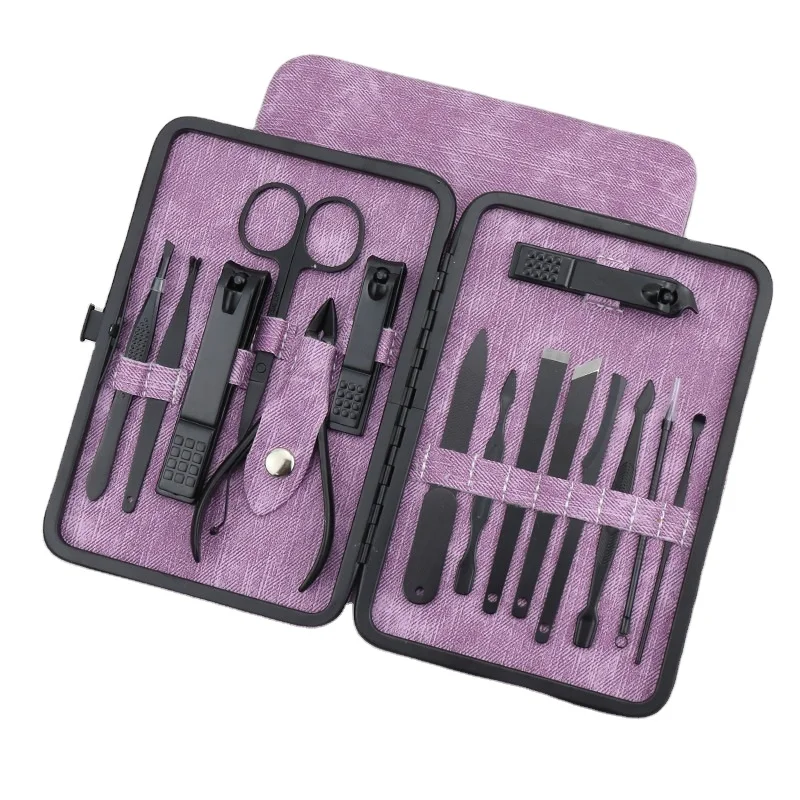 

New Style Purple 15 Piece Manicure Pedicure Set Stainless Steel Wholesale Nail Clipper Set Women Manicure Men Nail tool kit