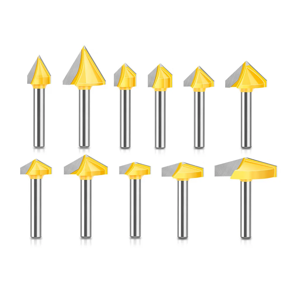 6mm Shank 60 90 120 150 Degrees Woodworking Milling Cutter V Grooving Router Bits with Carbide Blades Carpentry CNC Tools