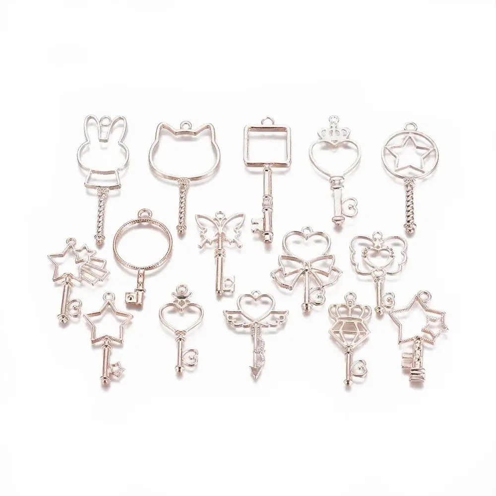 

PandaHall Pressed Flower DIY UV Resin Key Theme Shape Open Back Bezels Pendants, Rose gold