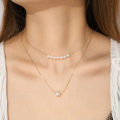 

Temperament Gold Plated Pearl Beads Necklaces Double Layers Pearl Pendant Necklace For Mom