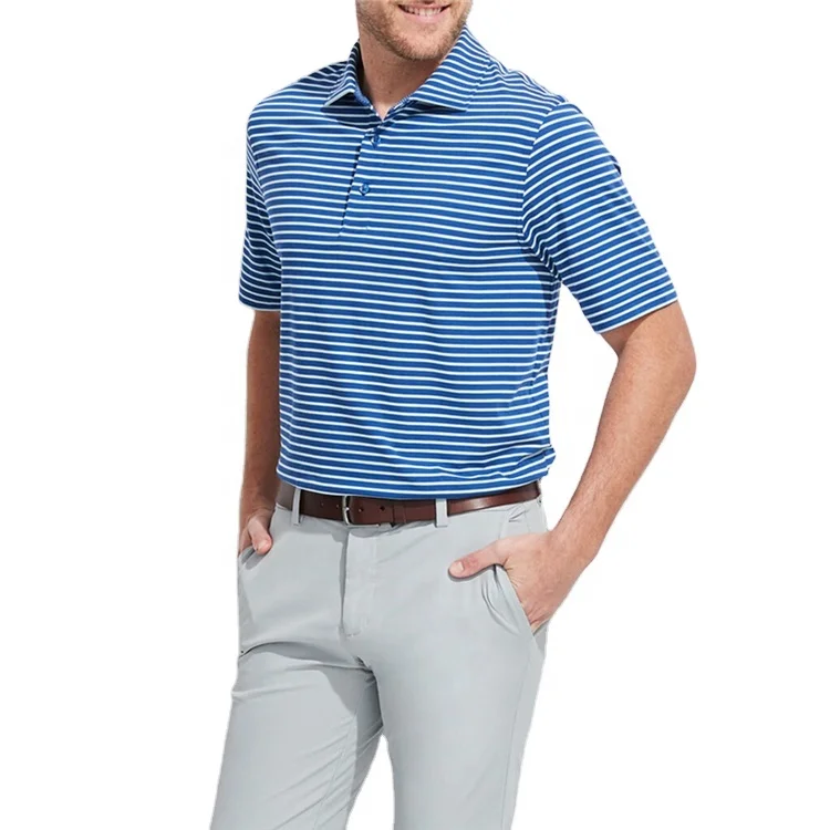 

Custom Mens Polyester Spandex Golf Slim Fit Performance Jersey Stripe Polo Shirt