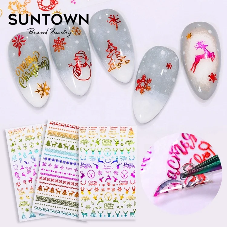 

Christmas Stickers for Nail Foil Press on Nails Long Tips Decoration Accesories Art Logo Kids Luxury Brand Del Chiodo Una