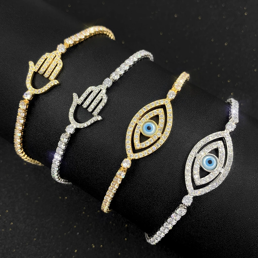 

allah islamic gold plated cubic zirconia diamond hamsa evil-eye bracelet