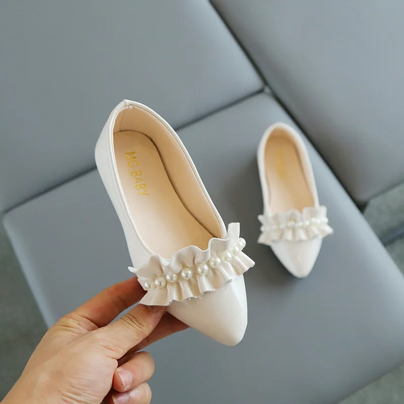 

little Girls fashion pointed-toe shoes child spring 2021 new design pearl princess shoes soft flat dress shoes kids