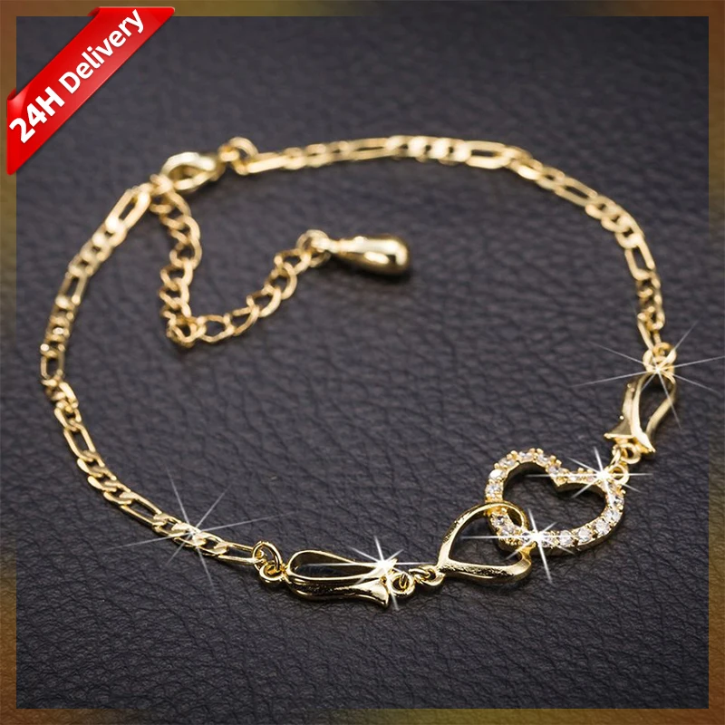 

HOVANCI Hot selling Gold Crystal Double Heart Shape anklet feet chains jewelry for women