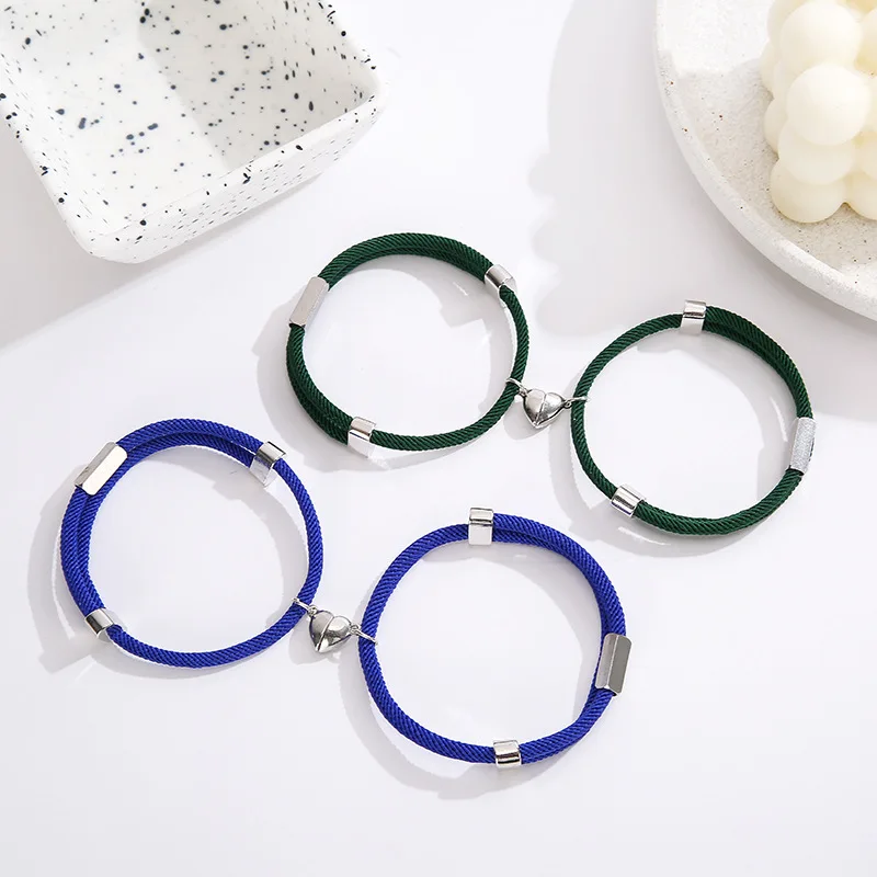 

Personalized Braided Rope Magnetic Matching Bracelet Customized Heart Magnetic Couple Bracelet