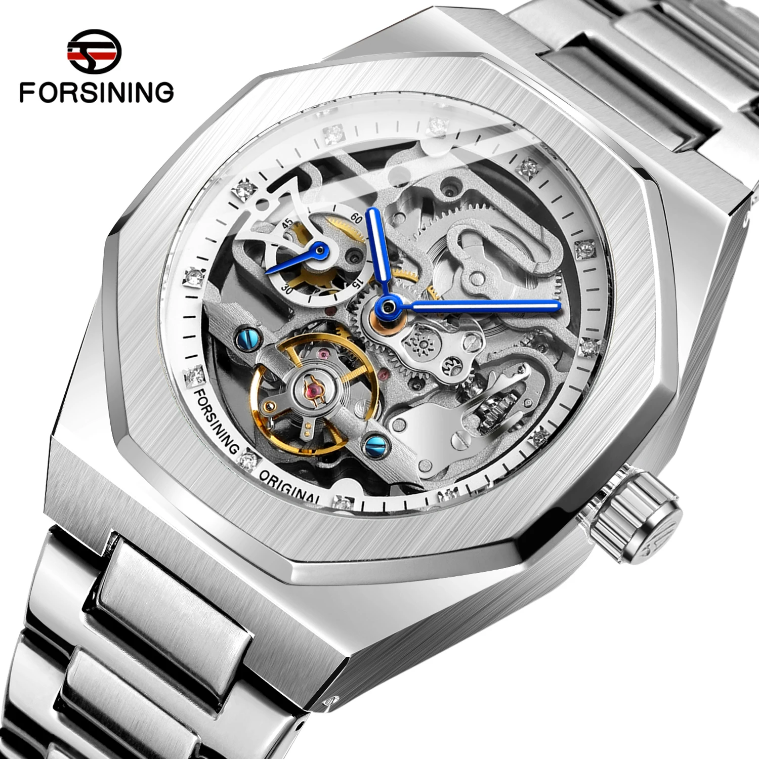 

2022 forsining Relojes Hombre Mens Wristwatch Stainless Steel Men Automatic Movement Skeleton mechanical Watch for wrist man