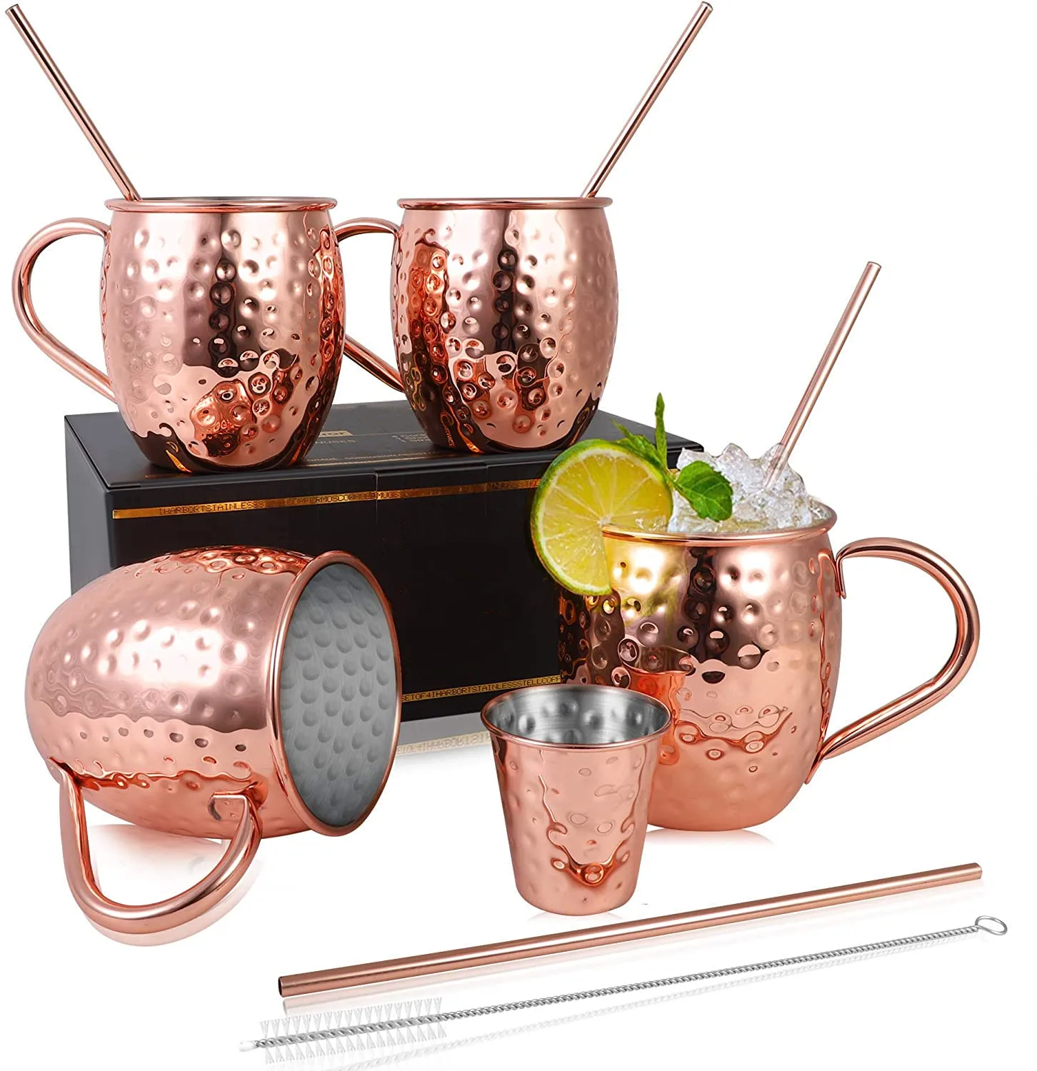 

Amazon Hot Selling Moscow Mule Copper Mugs Beer Glasses Set of 2 Solid Stainless steel Copper Beer Mugs Wine Tumbler Cups, As picture show