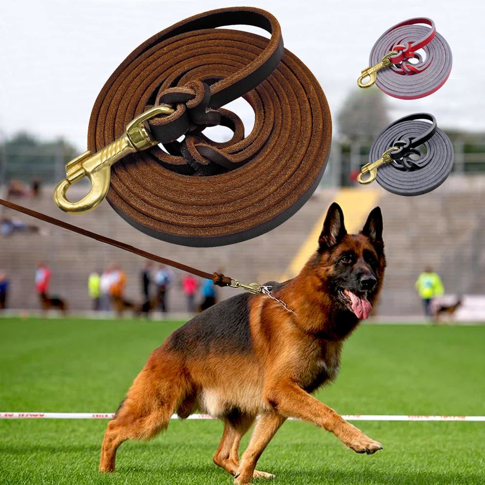 

Dog Leash Leather Pet Walking Training Dog Lead Running Leashes Belt For Medium Large Dogs German Shepherd 1.5m/2.5m Long, Brown/black/red