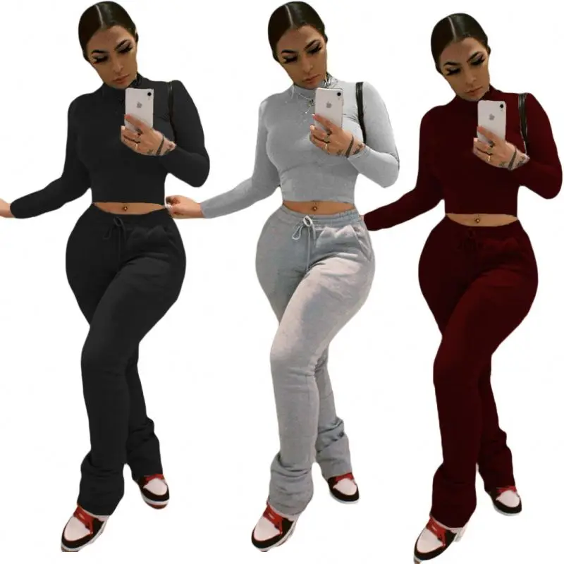 

Jersan Winter Long Sleeve 2 Piece Stack Pants Sets Ladies Sweat Suits Womens Tracksuits 2 Piece Set For Women, Assorted colors