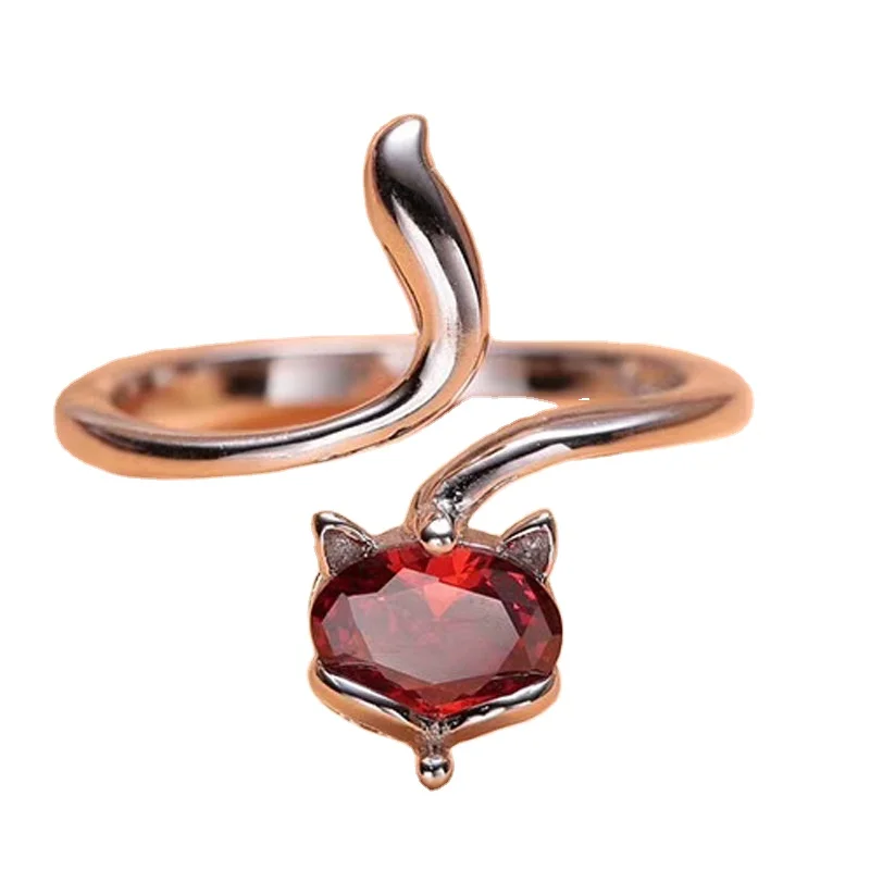 

New arrival garnet love forever fox rings women 925 sterling silver for her