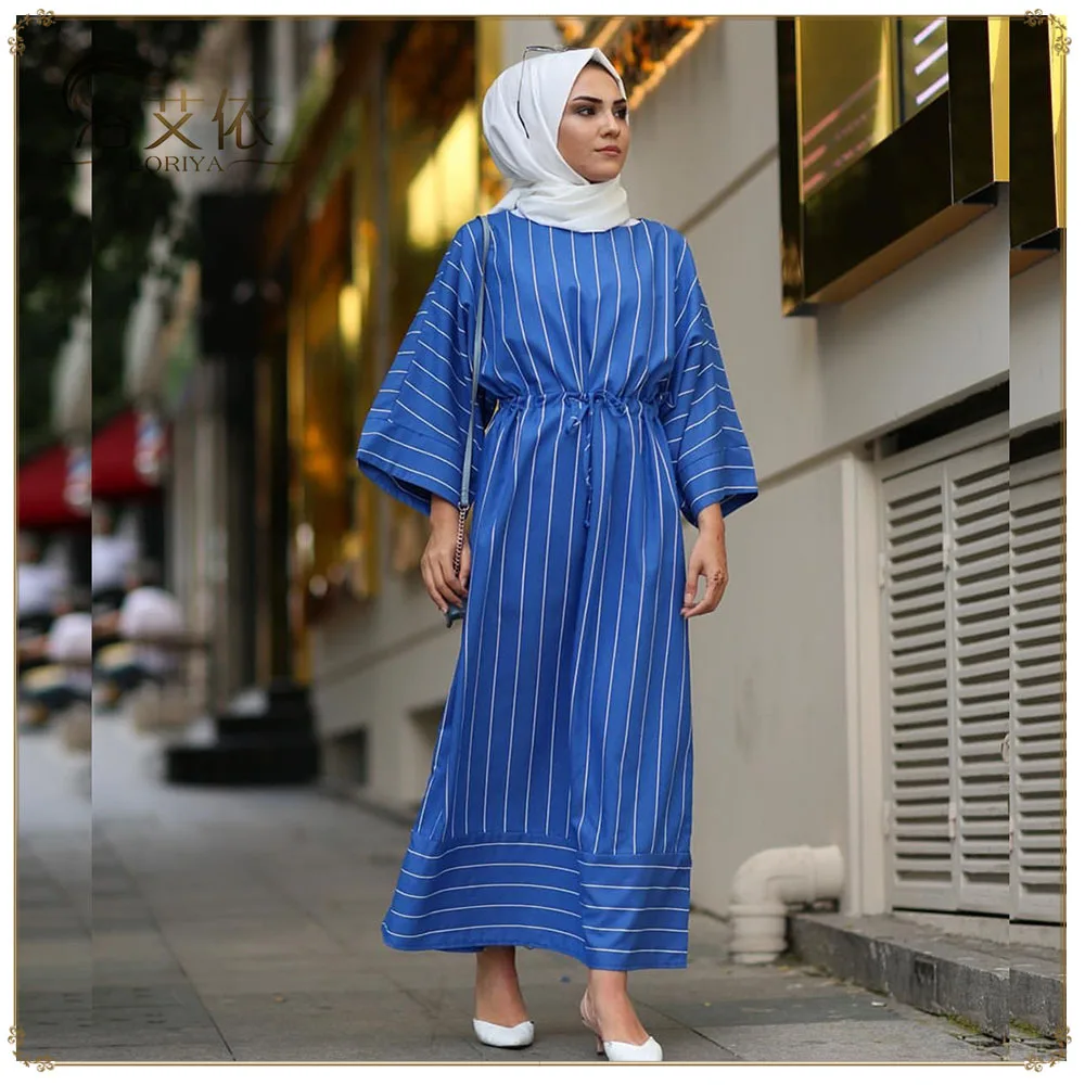 

3094 kuwii Striped flared sleeve middle east plus size dress islamic clothing abaya women muslim dress dubai, 2 colors