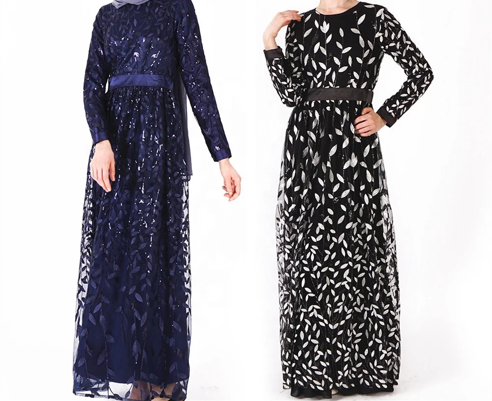 

Eid Al Adha FREE SHIPPING Malaysia Arabic Islamic Clothing Muslim Maxi Robes Long Sleeves Abaya For Women Party Dresses, Navy.black