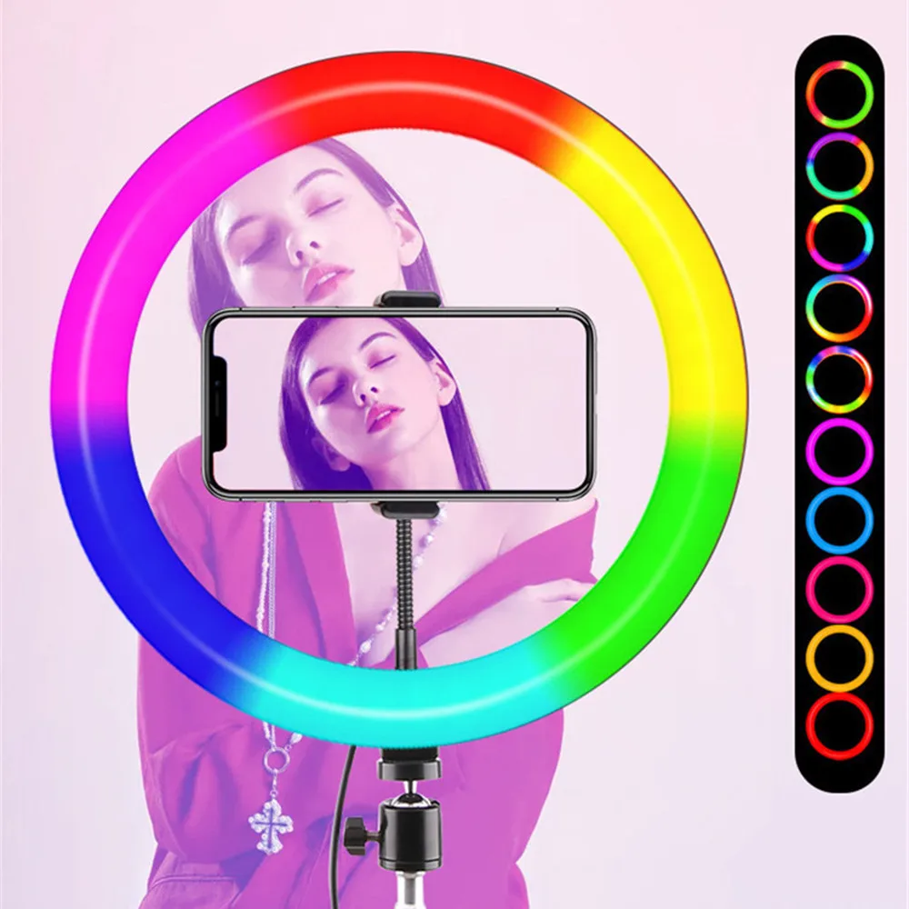 

JUNNX Selfie Makeup 26 Colors RGB Ring Lamp Dimmable 10 inch Circle Ringlight 26cm 10inch RGB Ring LED Soft Light with Tripod