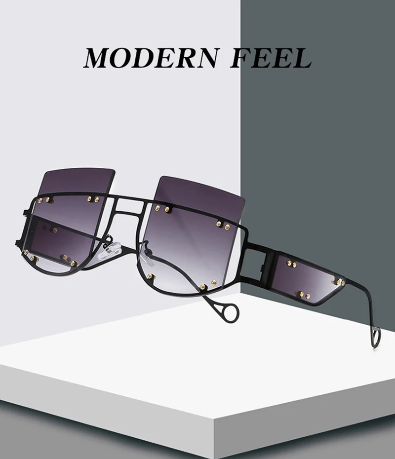 New Fashion Trend Rivet Rimless Square Oversized Glasses Women Men