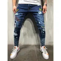 

Mens Skinny Jeans Ripped Slim Stretch Denim Distressed Frayed Pants