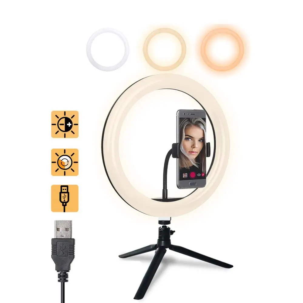 

10 Inch Live Video Photographic Lighting Selfie Ring Light With Tripod Stand For Smartphone, Black