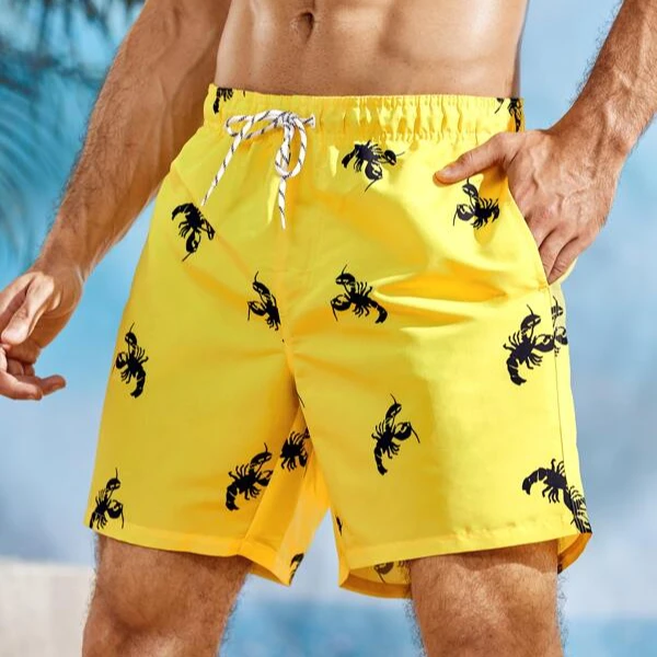 

Men's quick-drying beach shorts five-point swimming trunks printing plus size casual custom summer Crayfish Print Swim Trunks