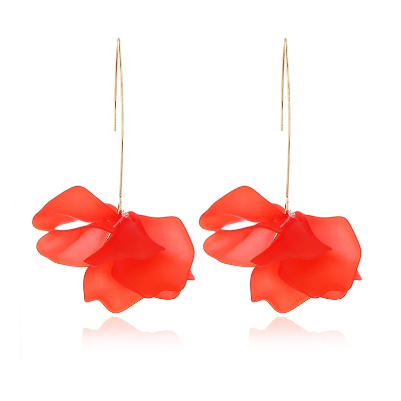 

2020 New Korea Style Fashion Pressed Flower Earring Hook Dangle Long Earrings, Red, white