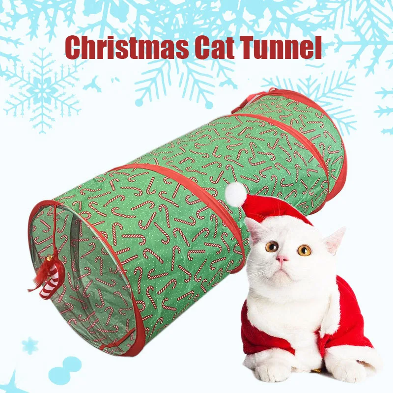 

Amazon Hot Sale Christmas Series Cat Toy Tunnel Collapsible Cat Channel Funny Cat Toy Supplies, Green