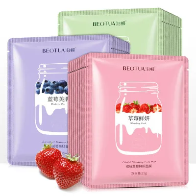 

High quality BEOTUA skin care Blueberry Strawberry avocado milk moisturizing whitening anti aging facial mask sheet for women