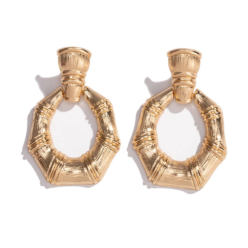 

Fashionable Women'S Perforated Gold Bamboo Earrings Decorated Earrings, Gold color