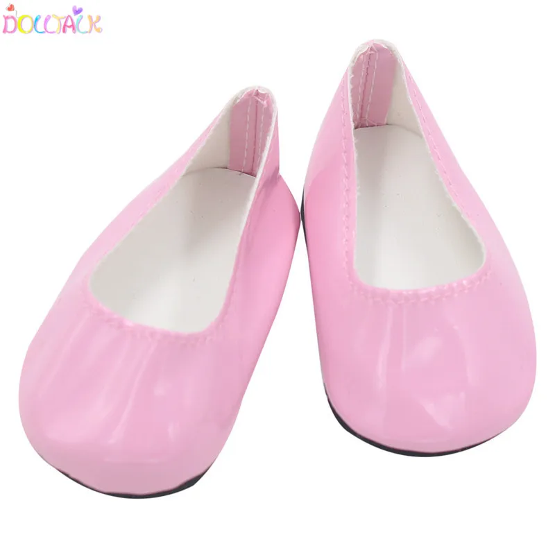 
Amazon Hot 18-inch American Doll Accessories Handmade Red Simple PU Leather Casual Doll Shoes 
