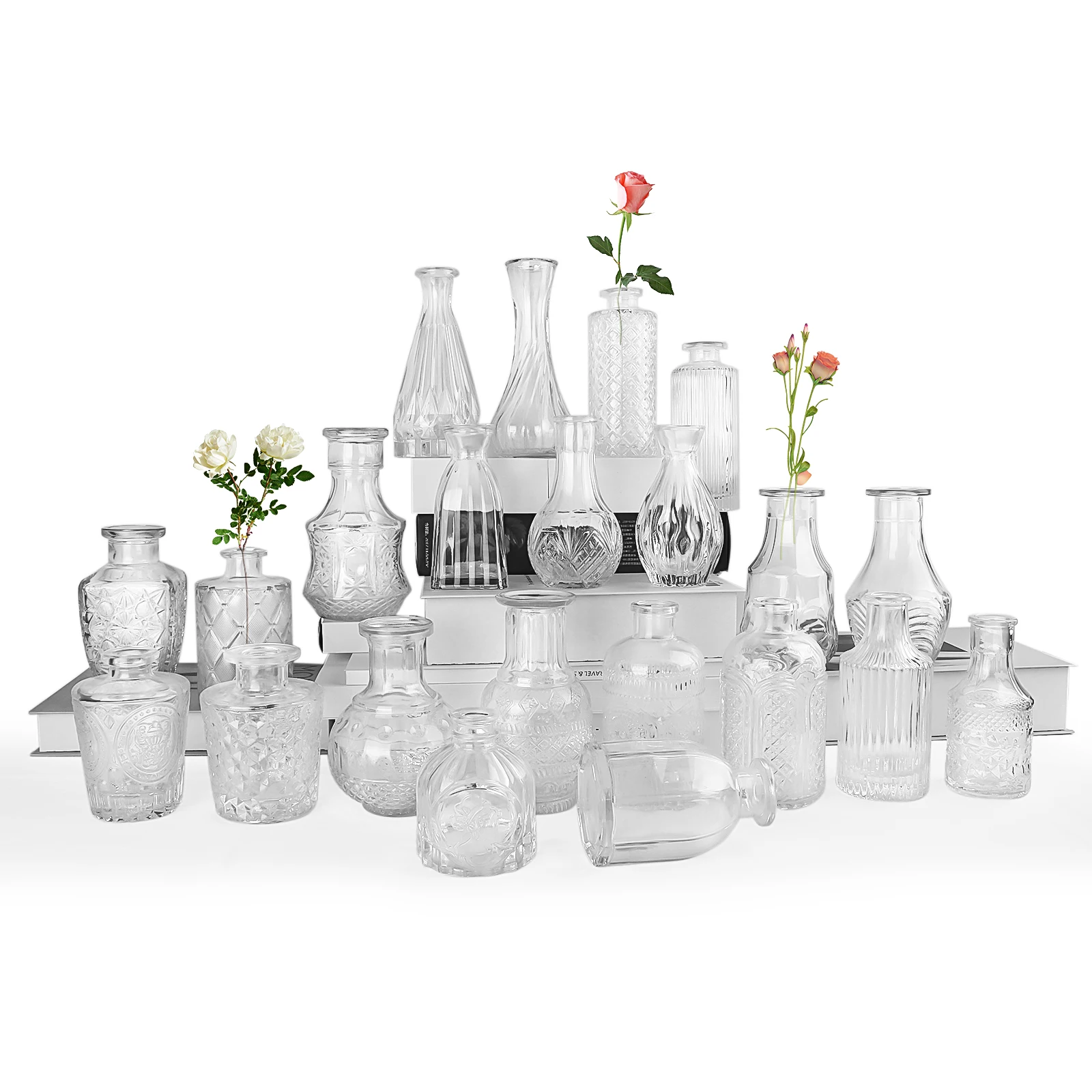 

Clear small round square Glass Flower Vase for Home Decoration