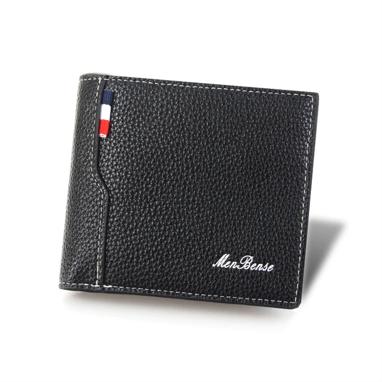 

Custom Logo Men Money Clip Bifold Classic Litchi Grain Leather Wallets, Multi-colors