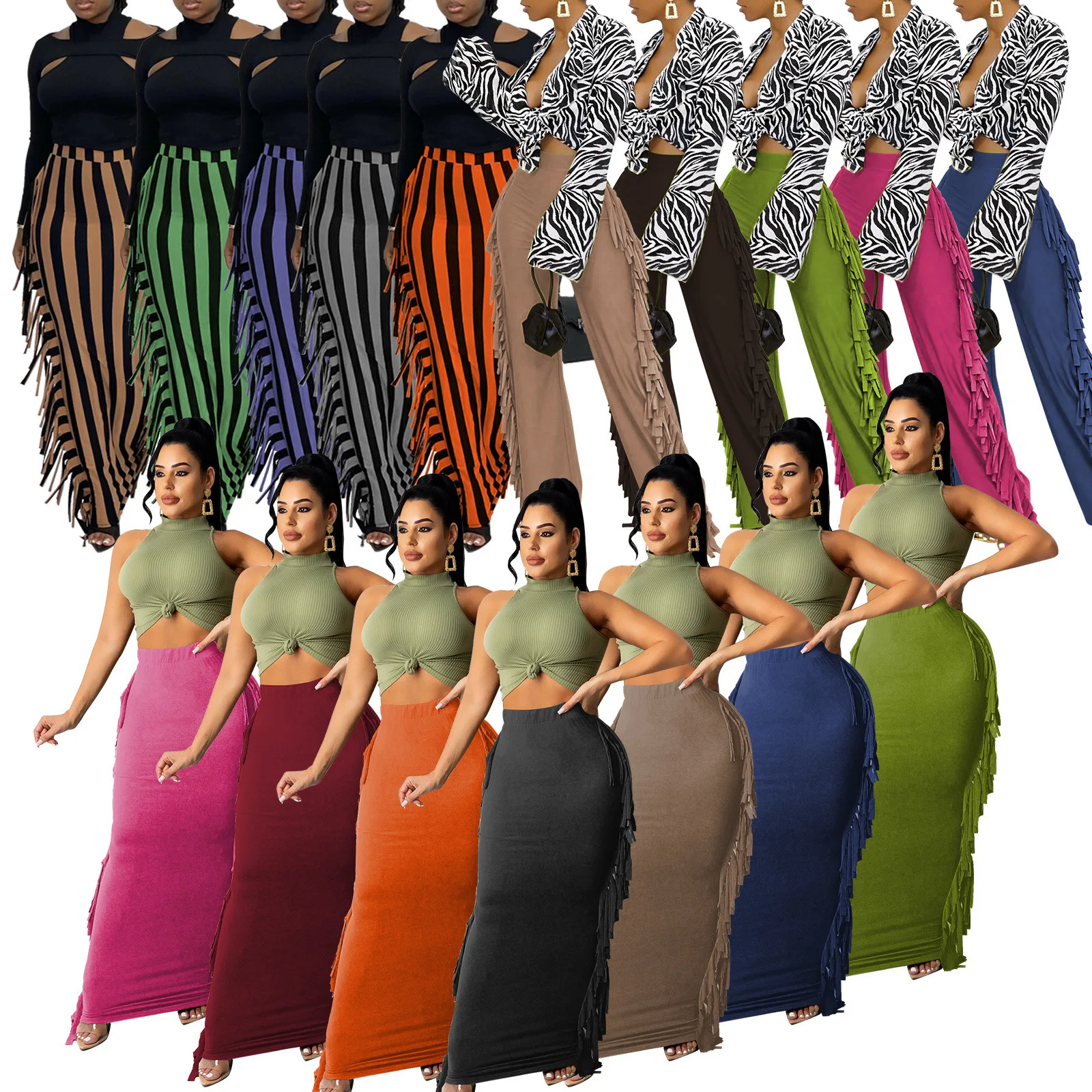 

J&H fashion chic design elegant career dresses slim maxi skirt with tassels women solid color vintage pencil skirt office wear, 3 colors as picture