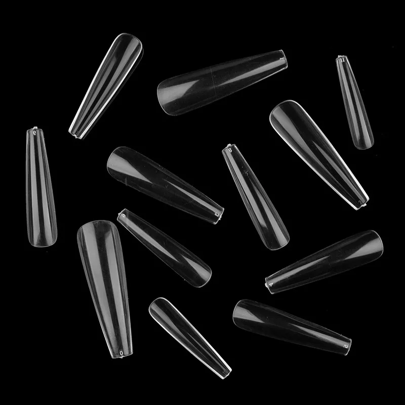 

Long water pipe curved C shape clear transparent color salon false tips long square nail art tips