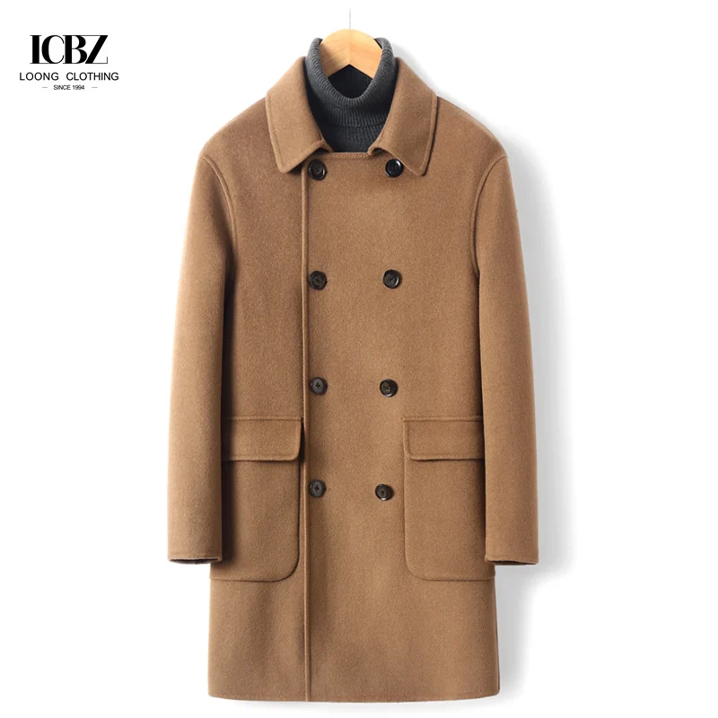 LCBZ Custom Double-Faced Cashmere Coat Men'S Double-Breasted Korean Woolen Coat Black Winter Jacket Overcoat