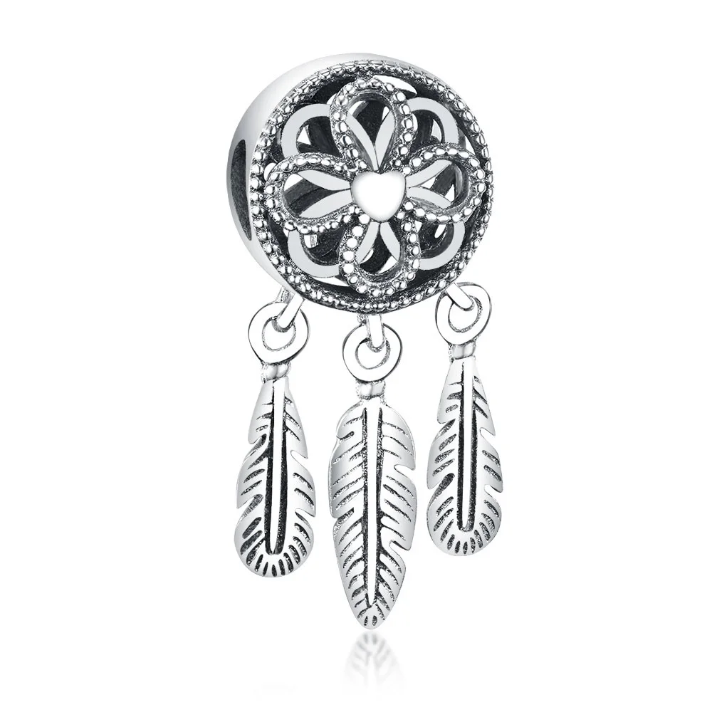 

Hot Sales Wholesale 925 Sterling Silver Dreamcatcher Feather Pendant Beads Charm For Bracelet Necklace Jewelry