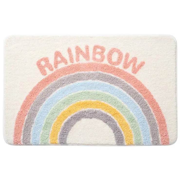 

Bathroom Mat Shaggy Memory Foam Bath Mat Kitchen Carpet Mats Pad Water Absorption Rug Rainbow Pattern Non-Slip Carpets, 6 colors