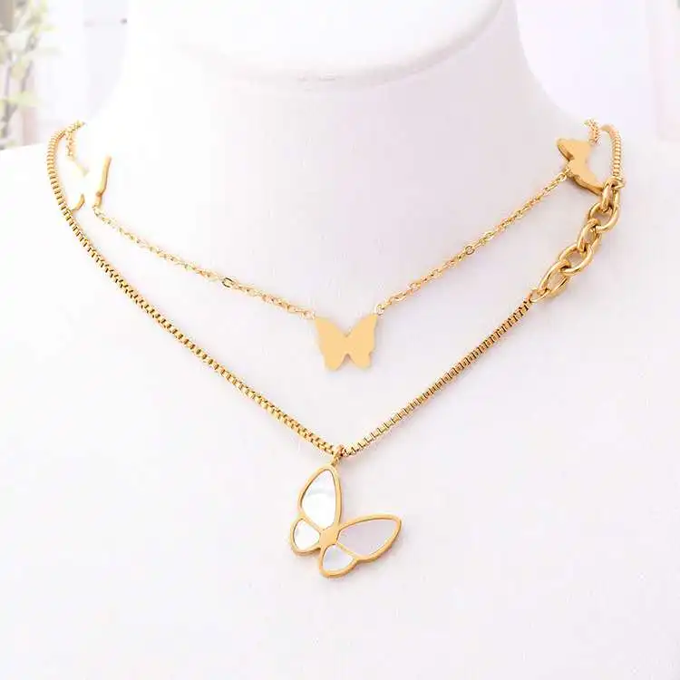 

Jialin jewelry New cross-border European and American jewelry double white shellfish butterfly necklaces wholesale