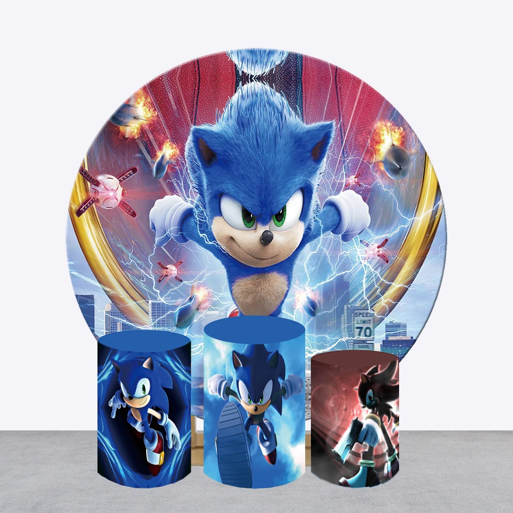 

Sonic Hedgehog Kids Baby Children Theme Birthday Cosplay Party Background Decoration Sonic Adventure Round Backdrop Cover Sets