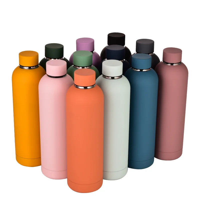 

Hot seller 750 ml double wall vacuum insulated water bottle eco matte rubber paint small mouth stainless steel sports bottle, Customized colors acceptable