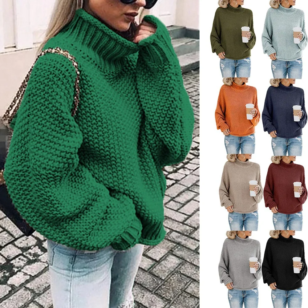 

Winter Baggy Knitwear Sweater Women's Grey Oversized Turtleneck Knit Bat Sleeve Bulky Loose Sweaters, Colorful