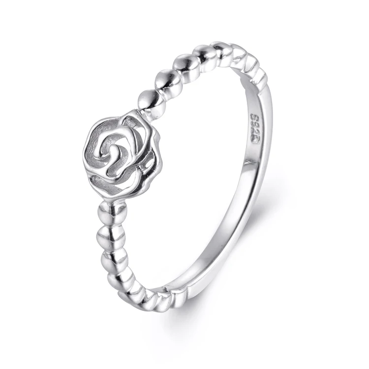 

925 Sterling Silver Ring Jewelry Women Simple Beaded Ring Beaded Flower Ring