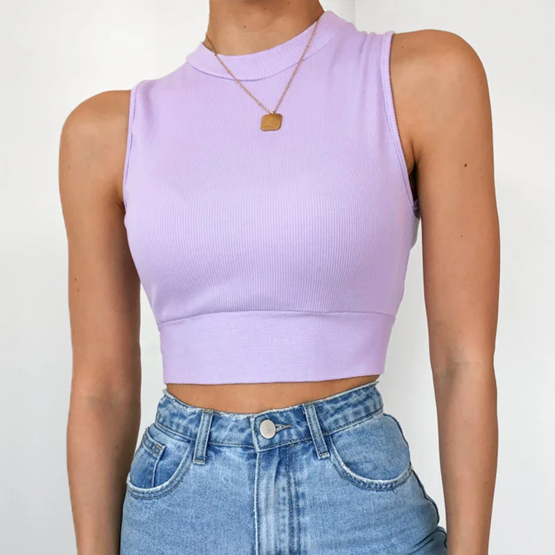 

2021 New arrivals In Stock women sexy o neck sleeveless slim fashion blouse ladies crop tops