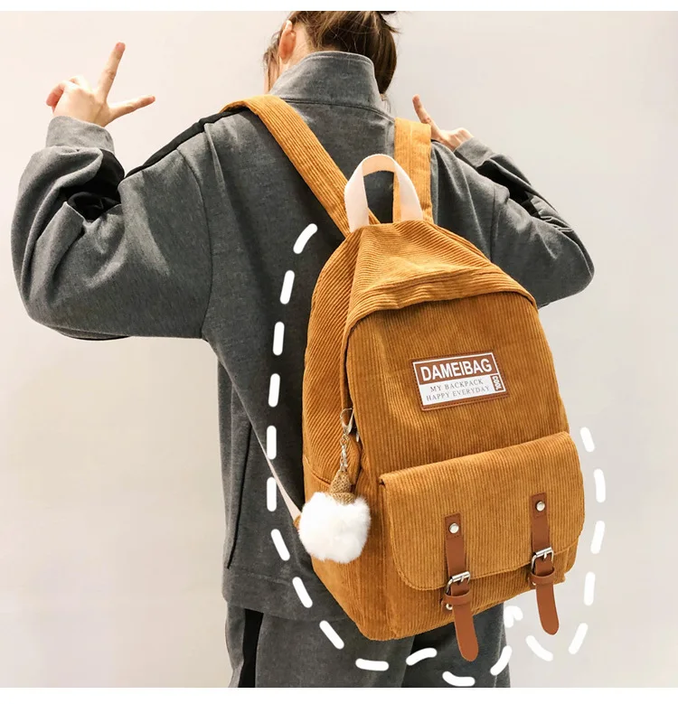 Custom Design Trendy Corduroy Holographic High School Student Backpack