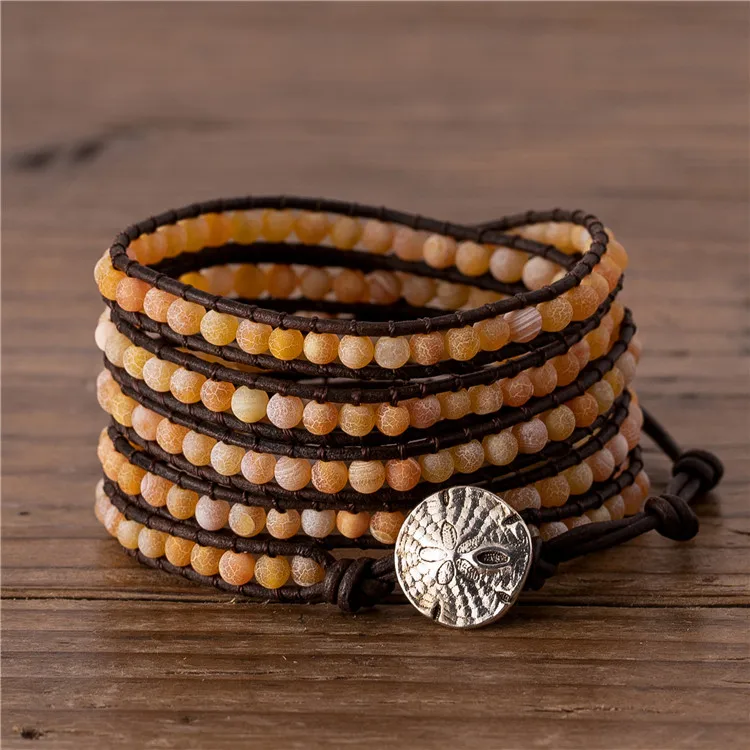 

High end orange frosted agate yoga beaded wrap around bracelet for women and men