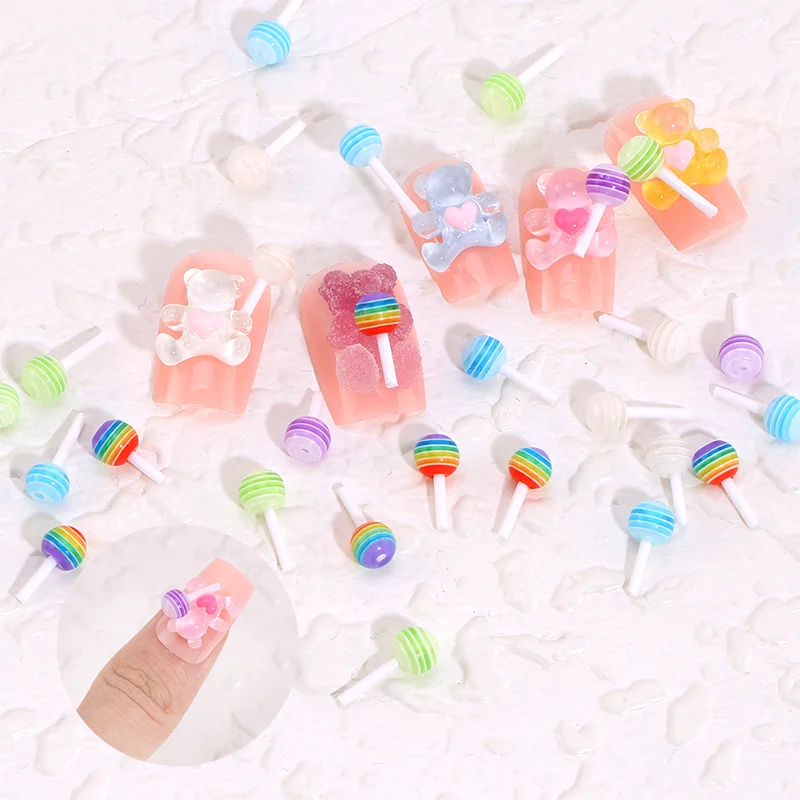 

50pcs Mix Colors Nail Decoration Cute Lollipop Candy Mini 3D DIY Cartoon Design Kawaii Nail Art accessories Parts Supplies