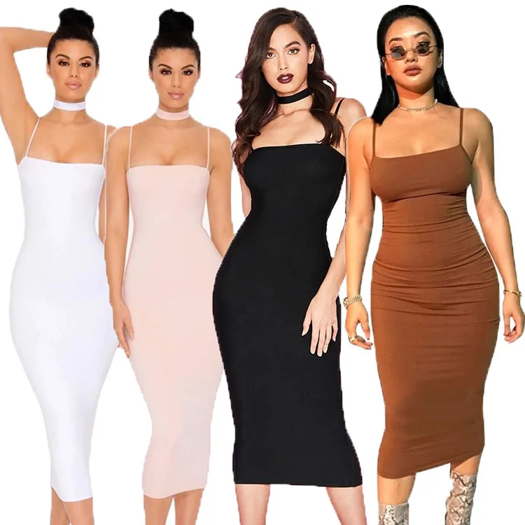 

Wholesale Clothing New Double Layers Seamless Cotton Midi Casual Dresses Women Sexy Evening Party Long Bodycon Club Dress