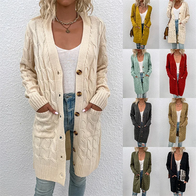 

Stylish Ladies Casual Loose Coats Solid Color V Neck Warm Winter Women Knitted Cardigan, Customized color