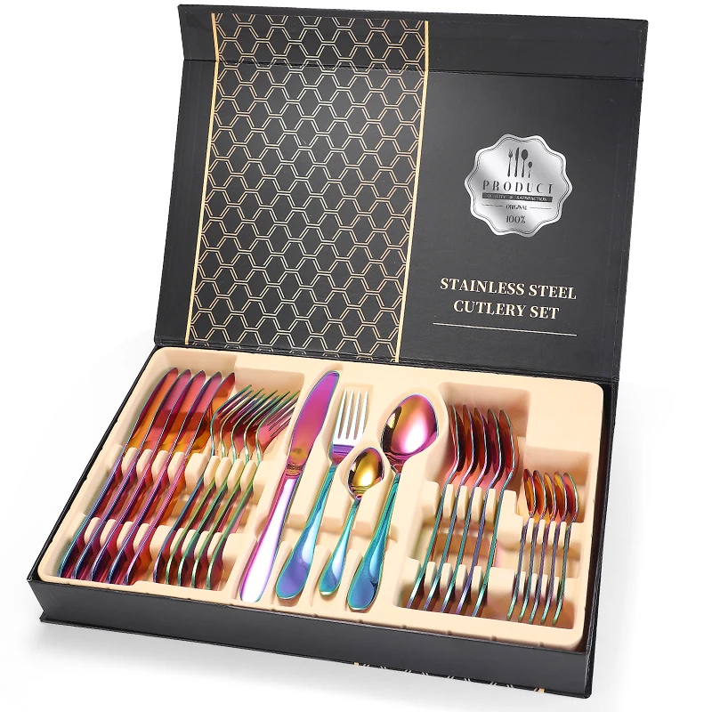 
Hotel Restaurant Wedding Stainless Steel Plated Silverware Cutlery Flatware Set 24pcs 