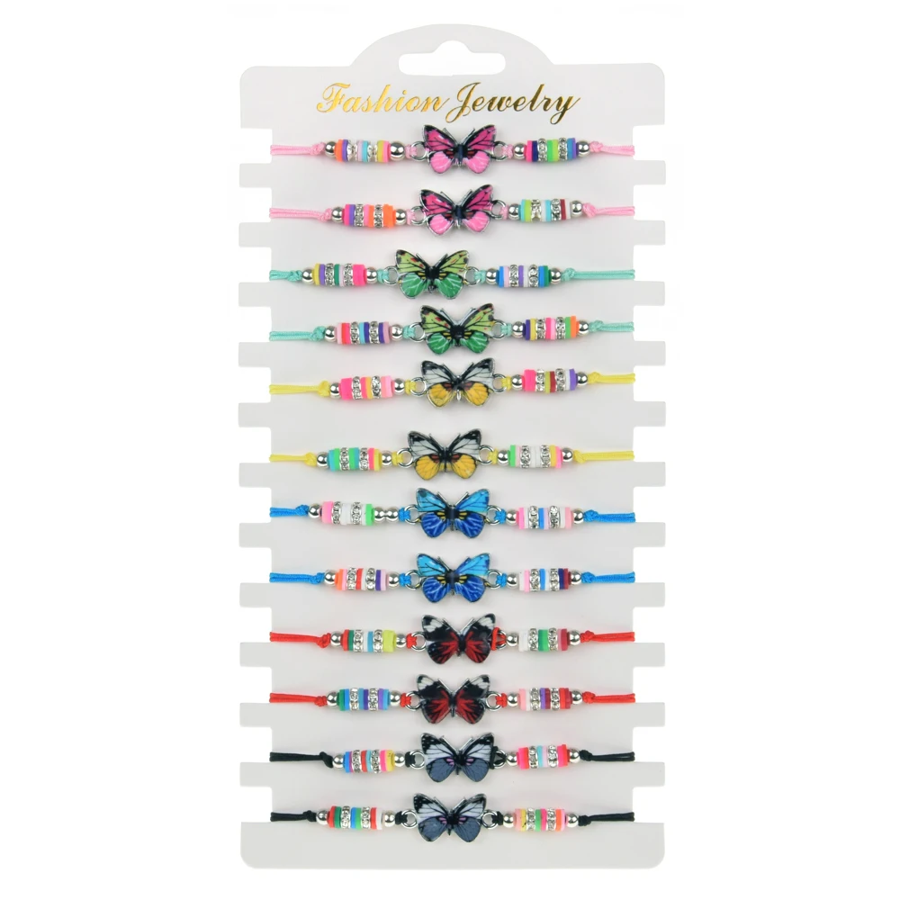 

Bohemian 12pcs/set Butterfly Skull Star Charms Adjustable Rope Woven Bracelet Braided Bracelet For Women Yoga Anklet Jewelry, Colorful