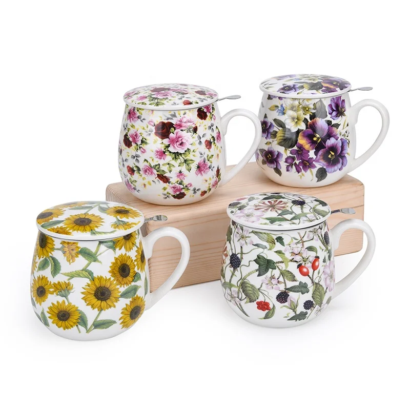 

Floral design unique couple mugs cute belly mug with lid